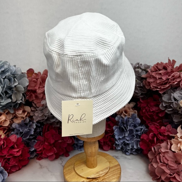 White Corduroy Cotton Bucket Hat - Picture 11 of 12